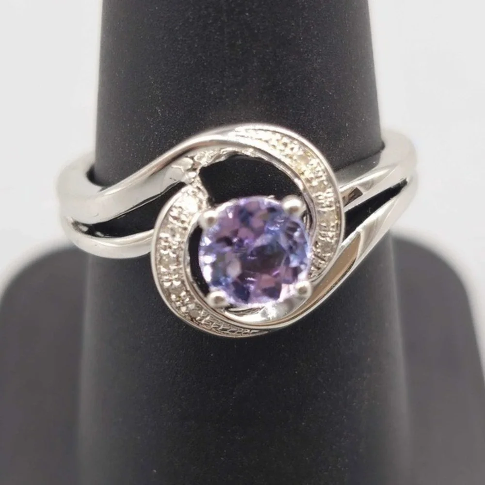 .925 SILVER DIAMOND & TANZANITE RING SIZE 7 4G (GNH022908)